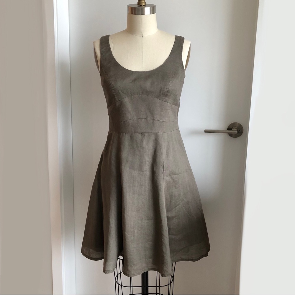 2/$30 Fit and Flare Hand made Dress Olive Bamboo Linen